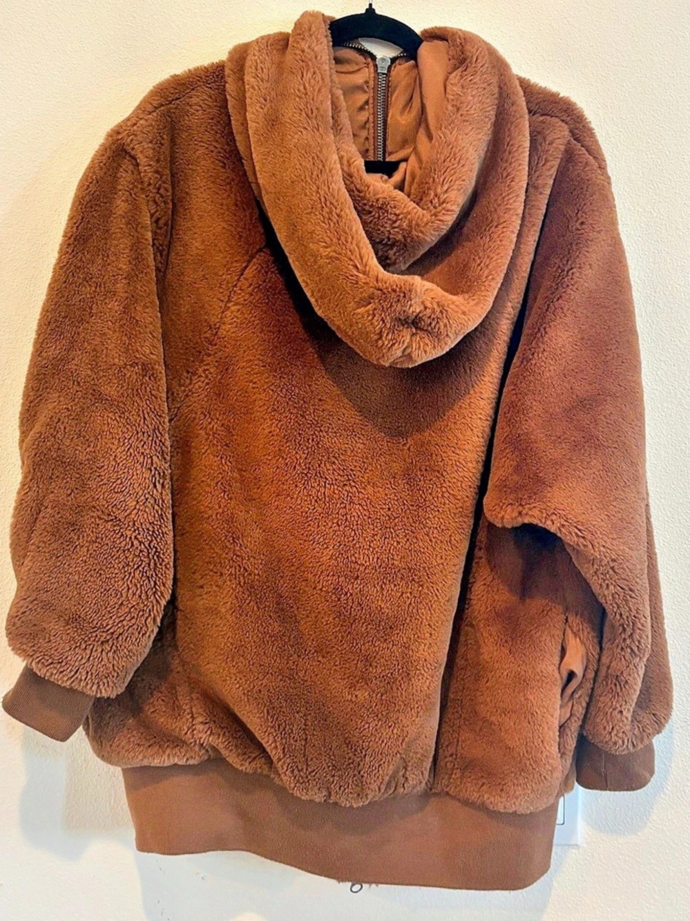 Free People Louder Please Hooded Faux Fur Jacket Brown Small - Picture 2 of 10